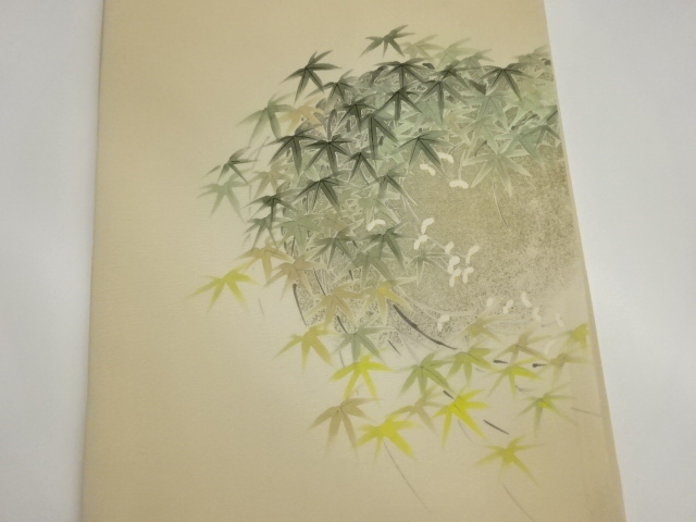  作家物　塩瀬金彩手描き笹模様名古屋帯